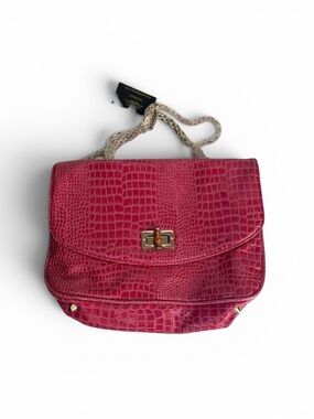Women's Pink Croc-Embossed Shoulder Bag with Chain Strap